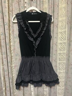FORLA Paris Ruffle Mini Dress Black Sleeveless Romantic French Boho
